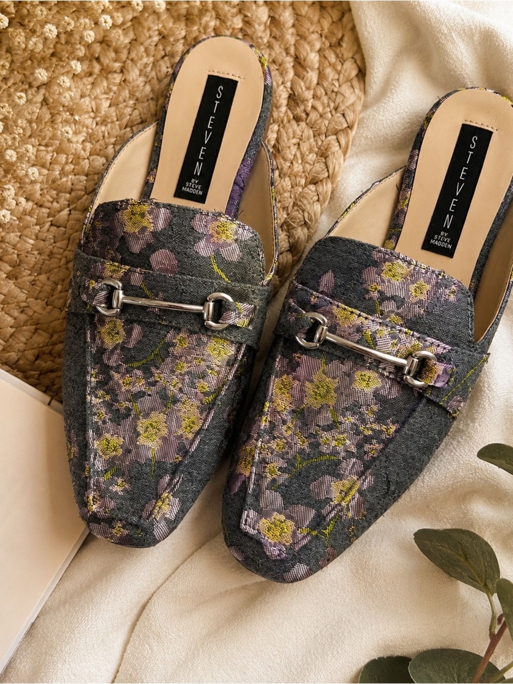 Steven by Steve Madden Floral Jacquard Mule Loafers Size 8